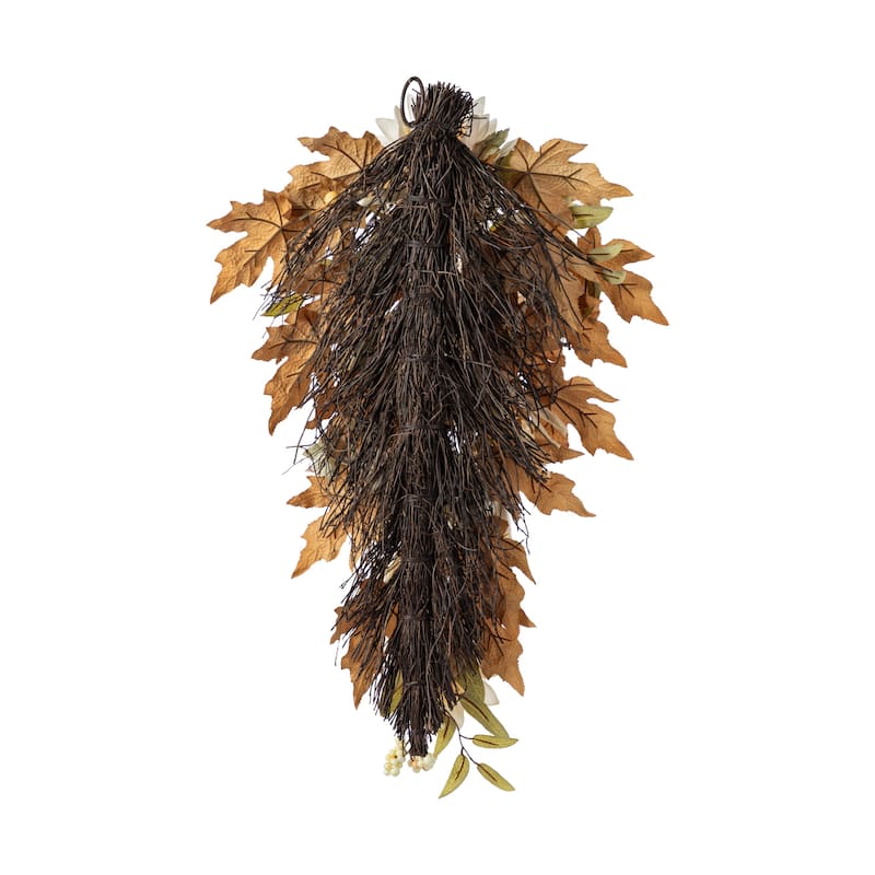 Glitzhome Fall Sunflower Pumpkin Floral Aritificial Garland or Swag Wreath with Free Hanger