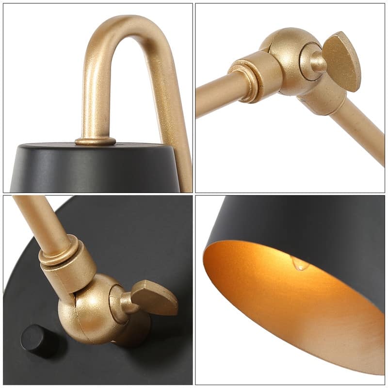 Modern Black Gold Adjustable 1Light Swing Arm Light PlugIn/ Hardwired
