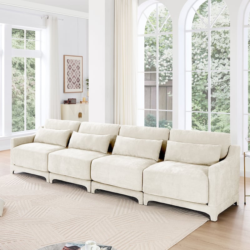 GDFStudio- Marigold Chenille Fabric Four-Seater Sofa - Beige