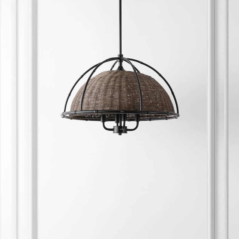 SAFAVIEH Lighting Joita 4-Light Wicker Pendant Chandelier (LED Bulbs Included) - 21.5 In. x 21.5 In. x 23-53 In.