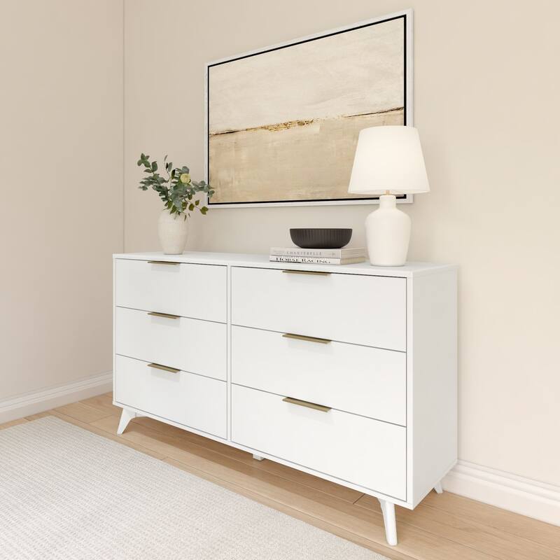 Plank and Beam Haven 6-Drawer Dresser with Drawer Pull Handles - White