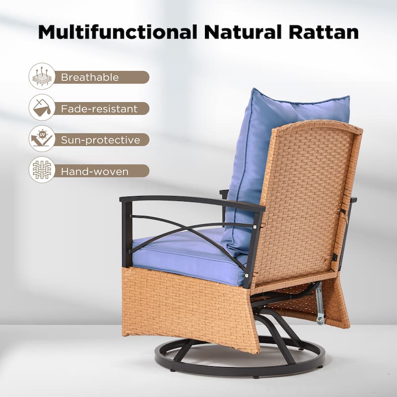 3-Piece Outdoor Rocking/Swivel Chair Set - PE Rattan Patio Furniture with Cushions & Coffee Table, Rocker Chairs for Backyard