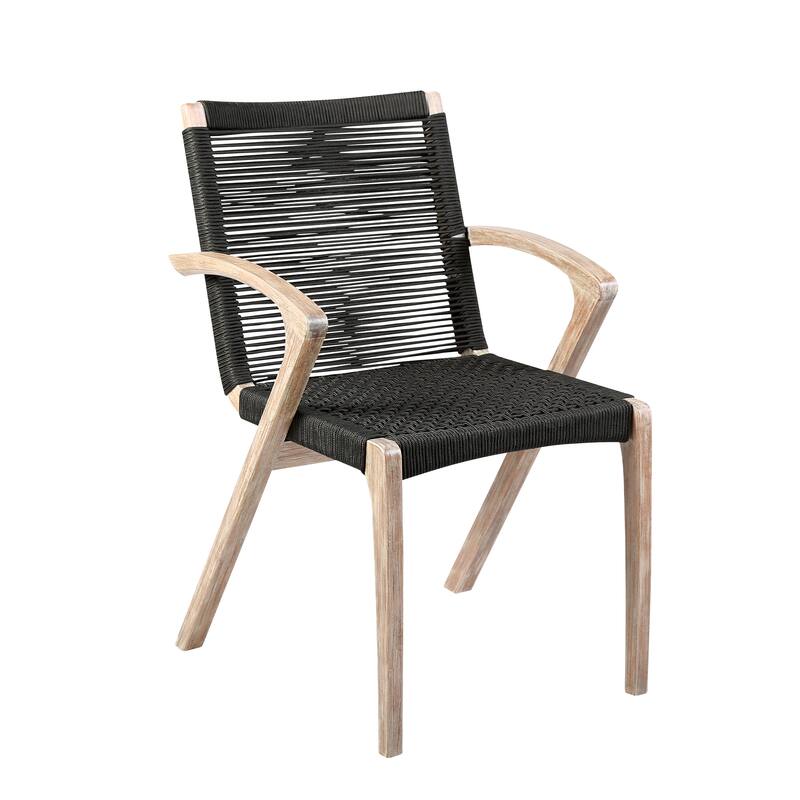 Nabila Solid Eucalyptus Wood & Rope Woven Indoor Outdoor Dining Chairs - Set of 2