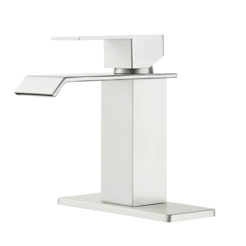 Single Handle Single Hole Bathroom Vanity Sink Waterfall Spout Bathroom Faucet - Brushed Nickel