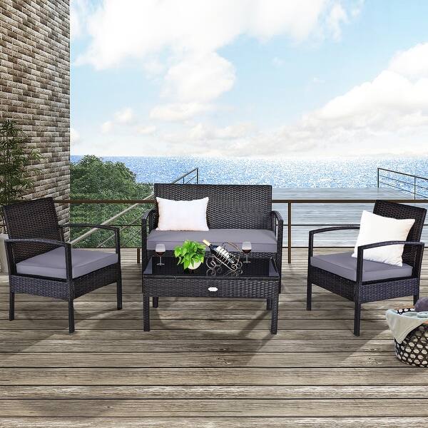 Costway 4 Pcs Patio Rattan Wicker Furniture Set Brown Loveseat Sofa Overstock 16794572