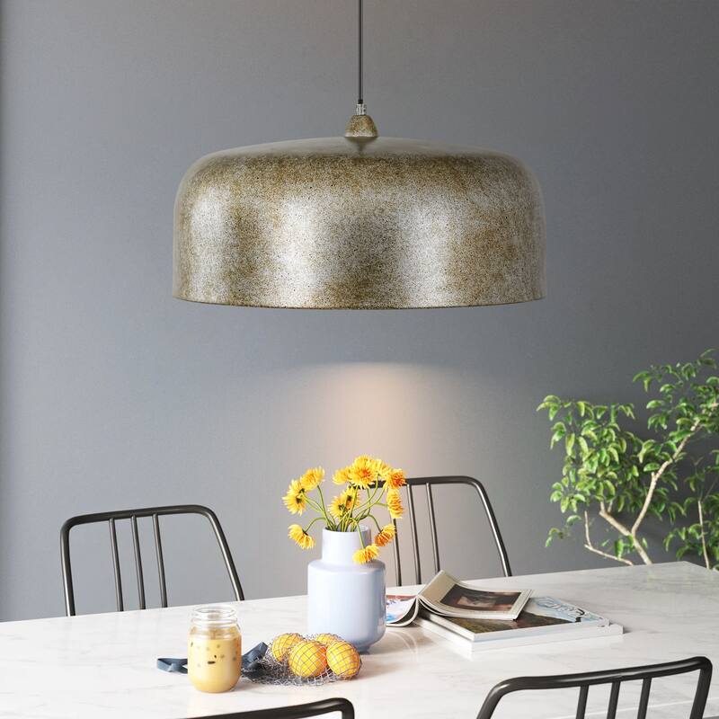 1-Light Industrial Antique Silver Drum Dome Kitchen Island Pendant Lights - 20.4 in. W x 10.6 in. H