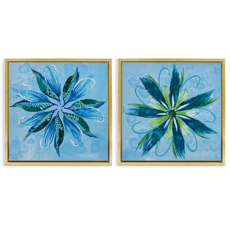 Stupell Whimsical Flower Shapes Framed Floater Canvas Wall Art Design By Liz Jardine (Set of 2) - 18 x 18 - Gold