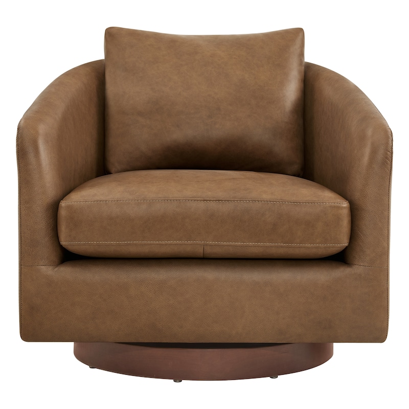 Spruce & Spring Classic Swivel Club Accent Chair with Back Cushion & Solid Wood Frame