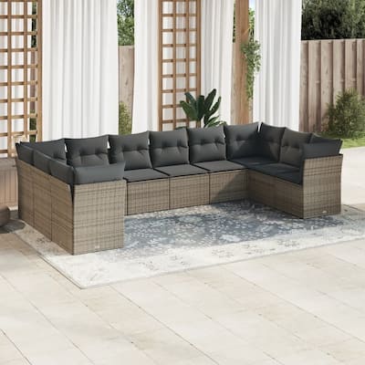 vidaXL Garden Sofa Set Grey PE rattan, steel, polyester 10 Piece Set - 24.4 x 24.4 x 27.2