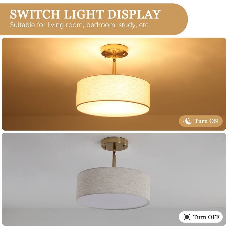 3-Light Classic Hanging Semi Flush Mount Ceiling Light Fixture with Rattan Cover for Kitchen Island