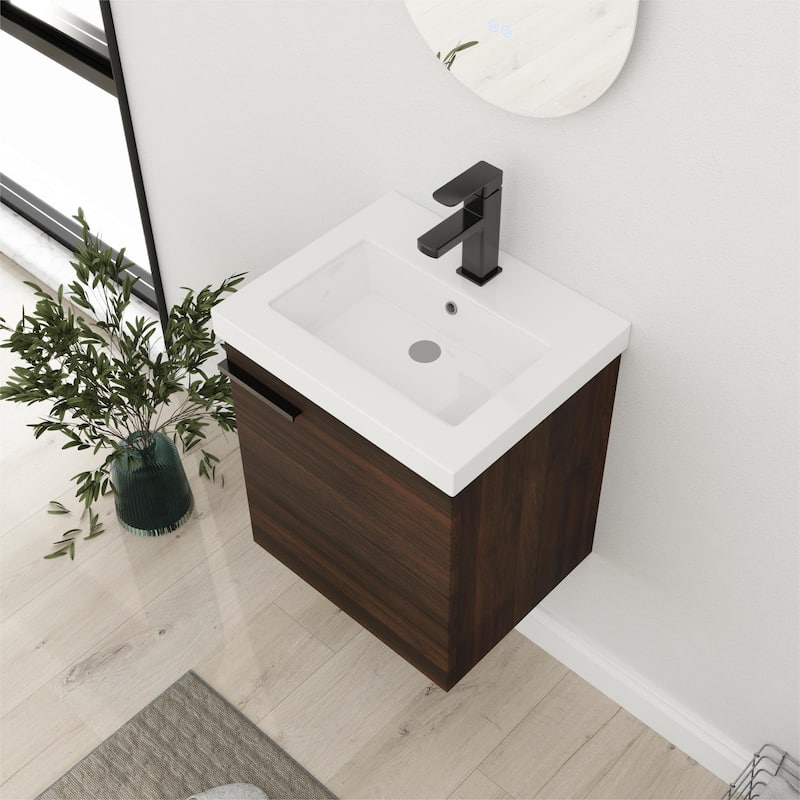 Bathroom Vanity With Sink In 16/18 Inch, Floating Bathroom Vanity With Soft Close Door
