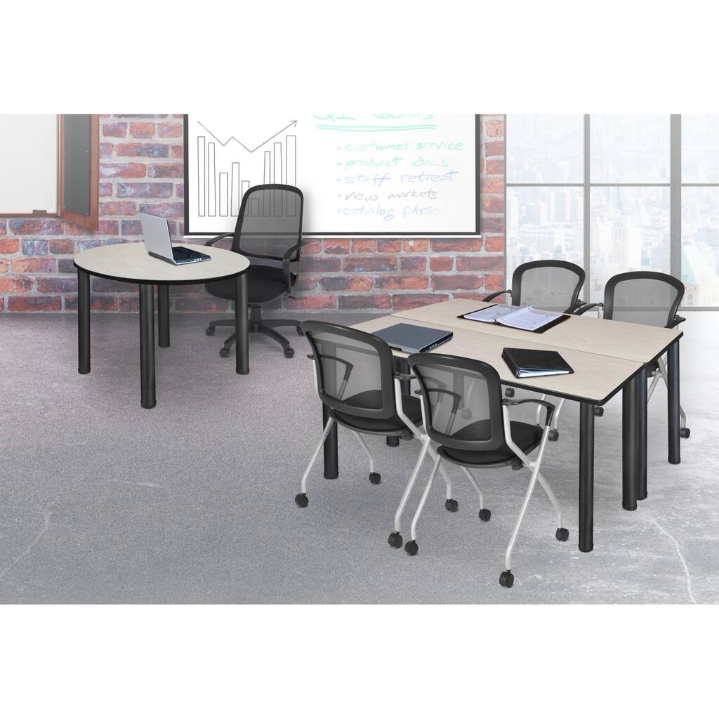 66" x 24" Kee Training Table- Maple/Black and 2 Nesting Chairs