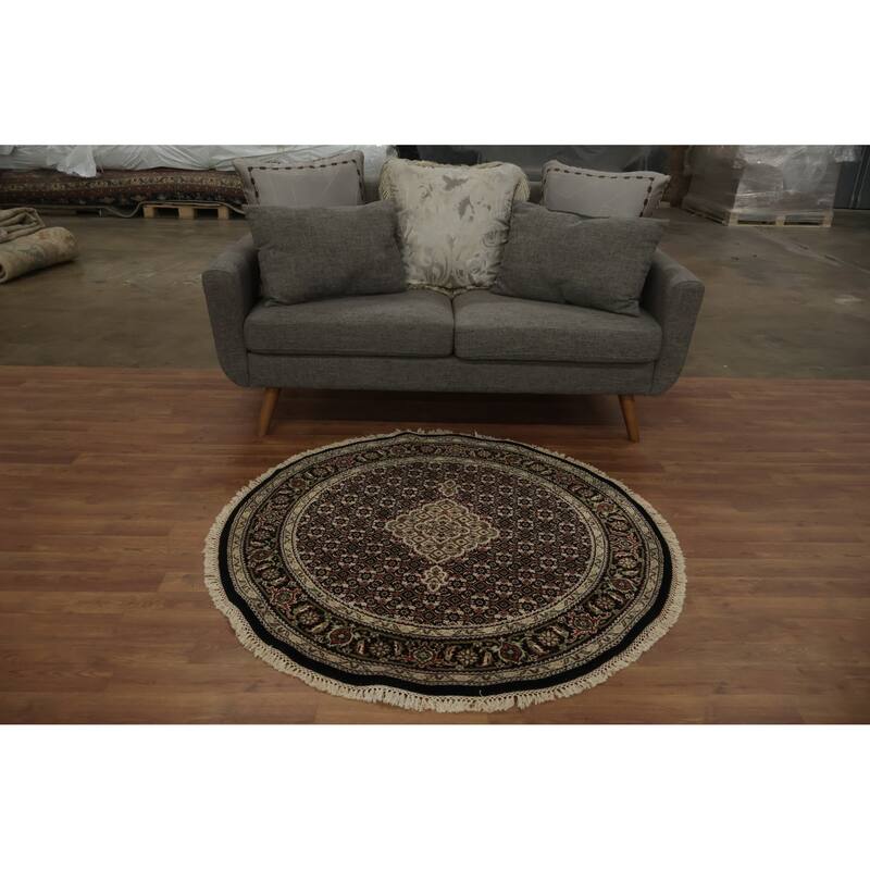 Hand Knotted Oriental 100% Wool Carpet Traditional Floral Black Tabriz-Mahi Area Rug - 4' 2'' X 4' 1''