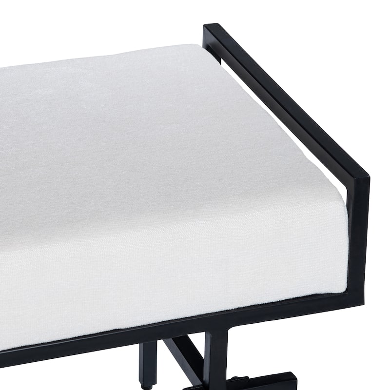 55 in. White Upholstered Accent Bench with Black Iron Frame