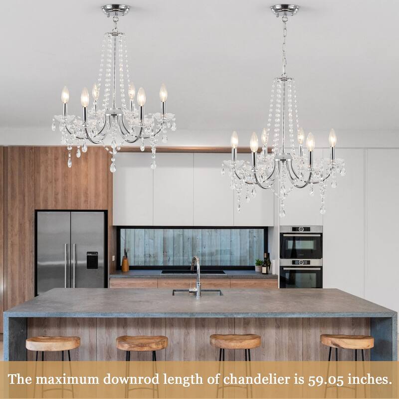 6-Light Classic Candlestick Hanging Crystal Linear Chandelier Lighting Fixture for Dining Room Kitchen Island