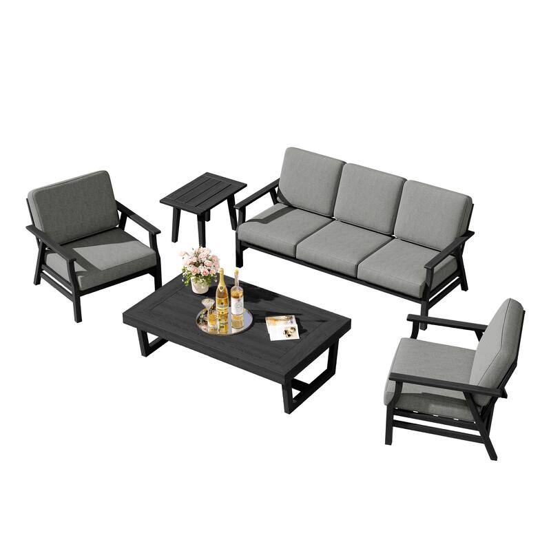 5-Piece Teak Outdoor Conversation Set with Tables.