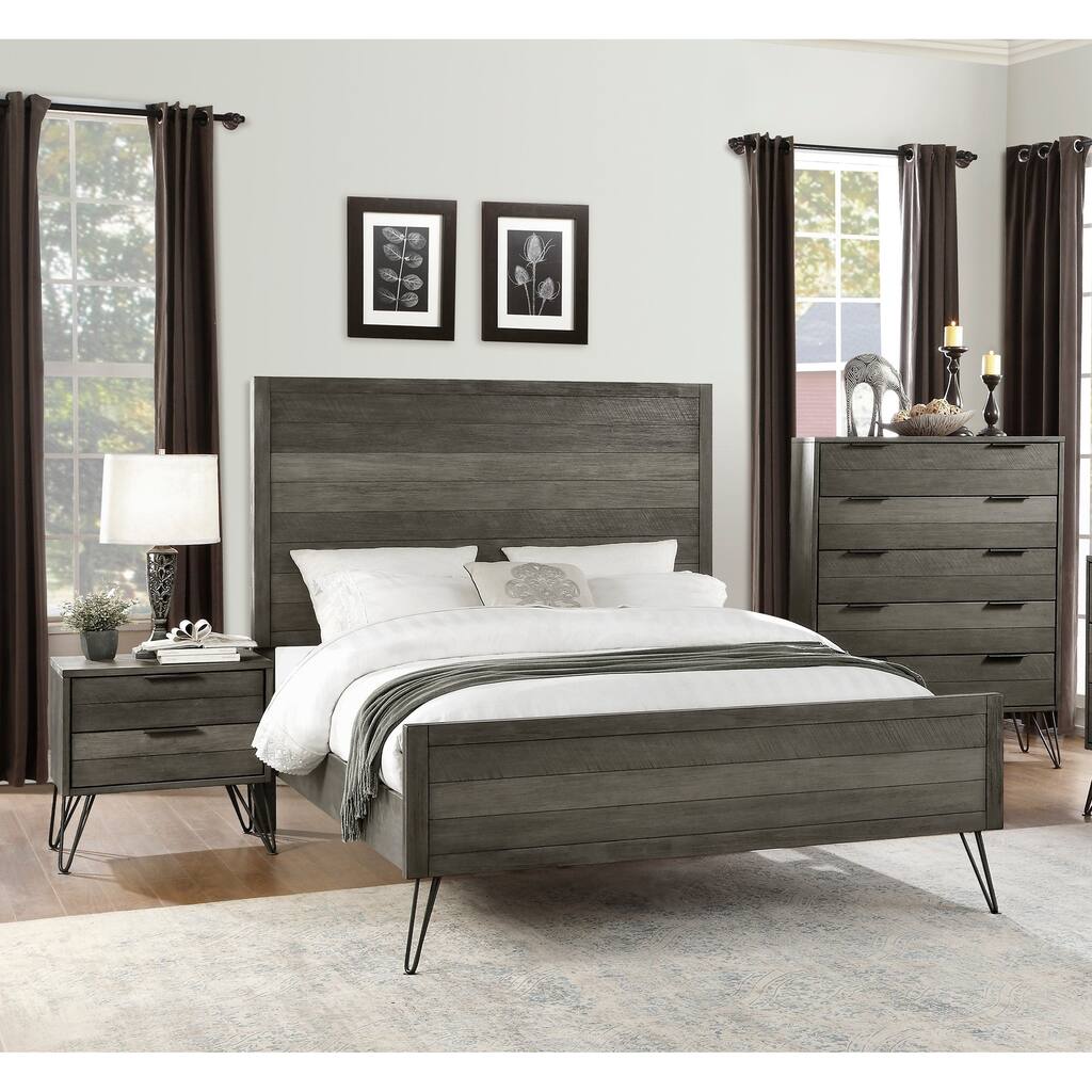 Contemporary Bedroom 3-Piece Set Panel Bed Chest Nightstand Gray Finish