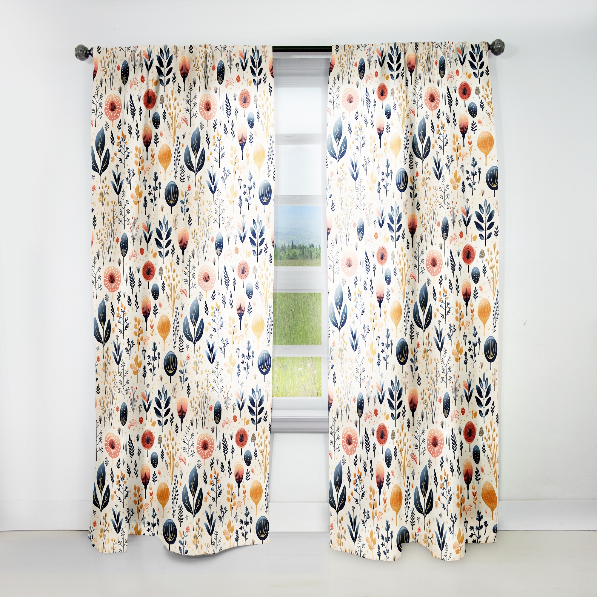 Designart "Love In The Wild Coral And Beige Lfower I" Floral Room Darkening Curtain Panel