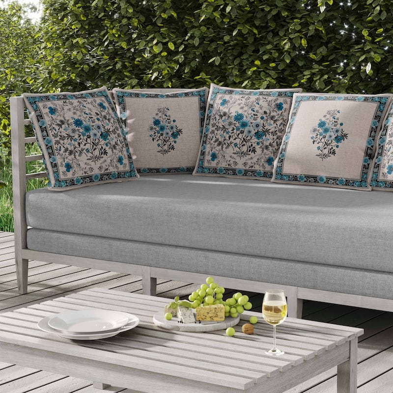 Garden Glory Indoor/Outdoor Reversible Throw Pillow Cyan and Black