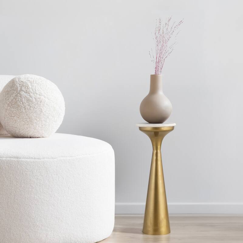 Vince 22.25" Drink Table with Marble Top, by JONATHAN Y - White/Gold - Metal