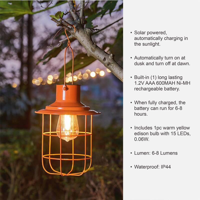 Glitzhome 9.75"H Metal Wire Solar Powered Outdoor Hanging Lantern