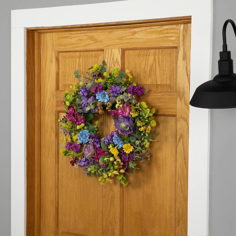 Eucalyptus, Peony and Zinnia Floral Spring Wreath - 24"