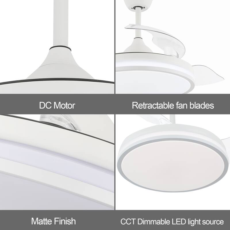 Oaks Aura 42 in. Light Memory Retractable Ceiling Fan with Light, 6-Speed Latest DC Technology Pendant Light