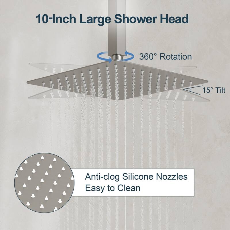 GRANDJOY Dual Shower Heads 10 Inch Ceiling Mounted Rainfall Shower System with Rough-in Valve