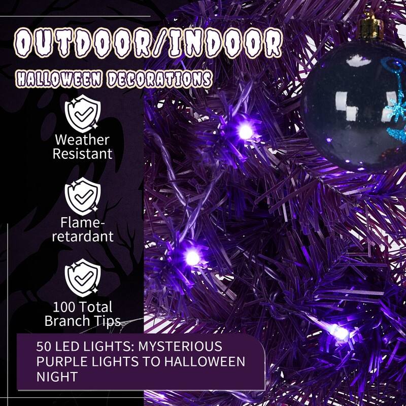 24in Pre-lit Halloween-Themed Christmas Wreath, Lighted Artificial Wreath with Lights and Ornaments, for Xmas Party Decorations