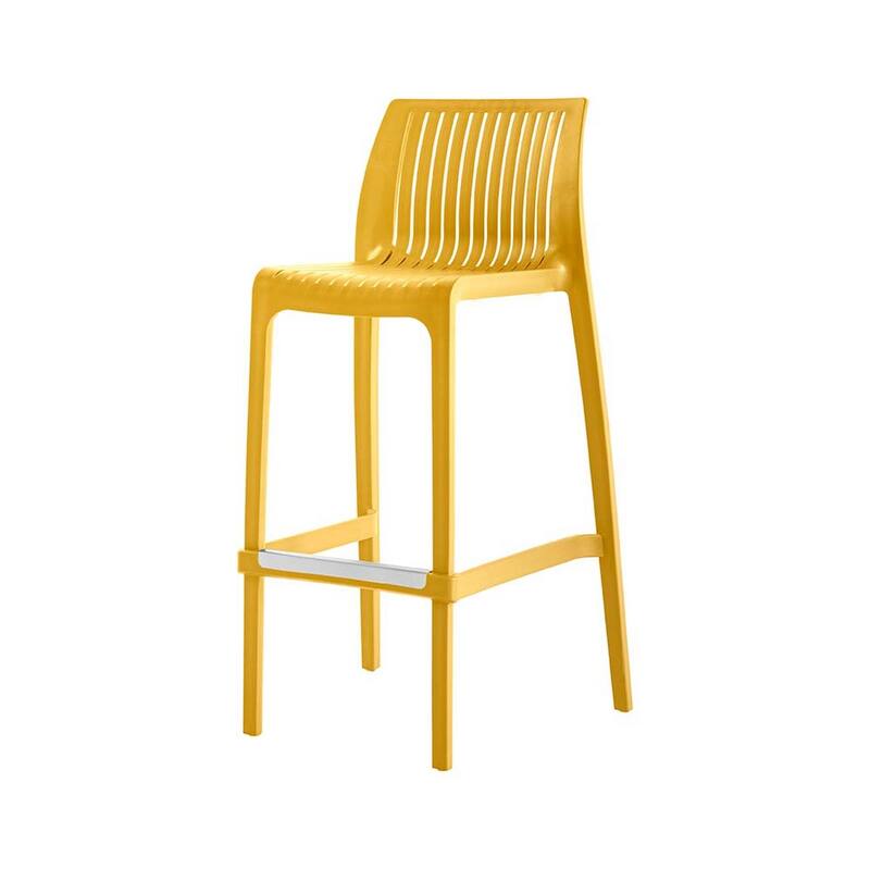 HomeRoots Set of Four 30" Yellow Heavy Duty Plastic Outdoor Bar Height Chairs