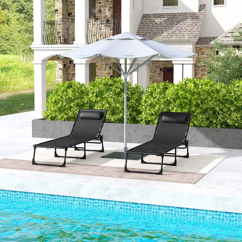 Outsunny Folding Chaise Lounge Chair Set of 2, Patio Sun Tanning Chair, Outdoor Chaise Lounger with 4-Position Reclining Back - Black