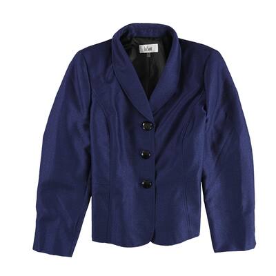 Le Suit Womens Solid Three Button Blazer Jacket,, Blue, 18
