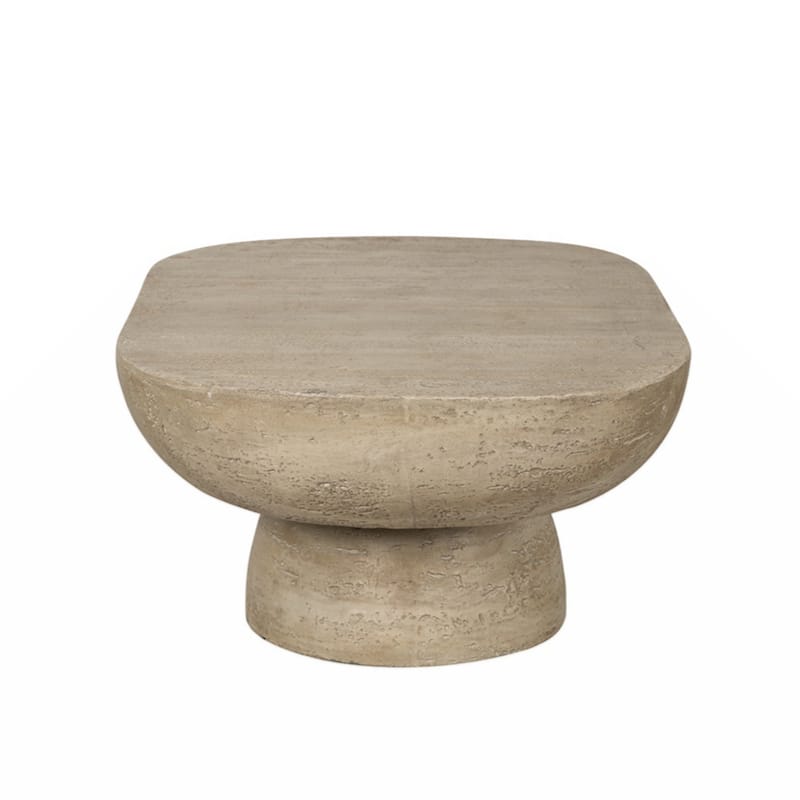 36x24x15" Cement Oval Coffee Table with rounded pedestal base