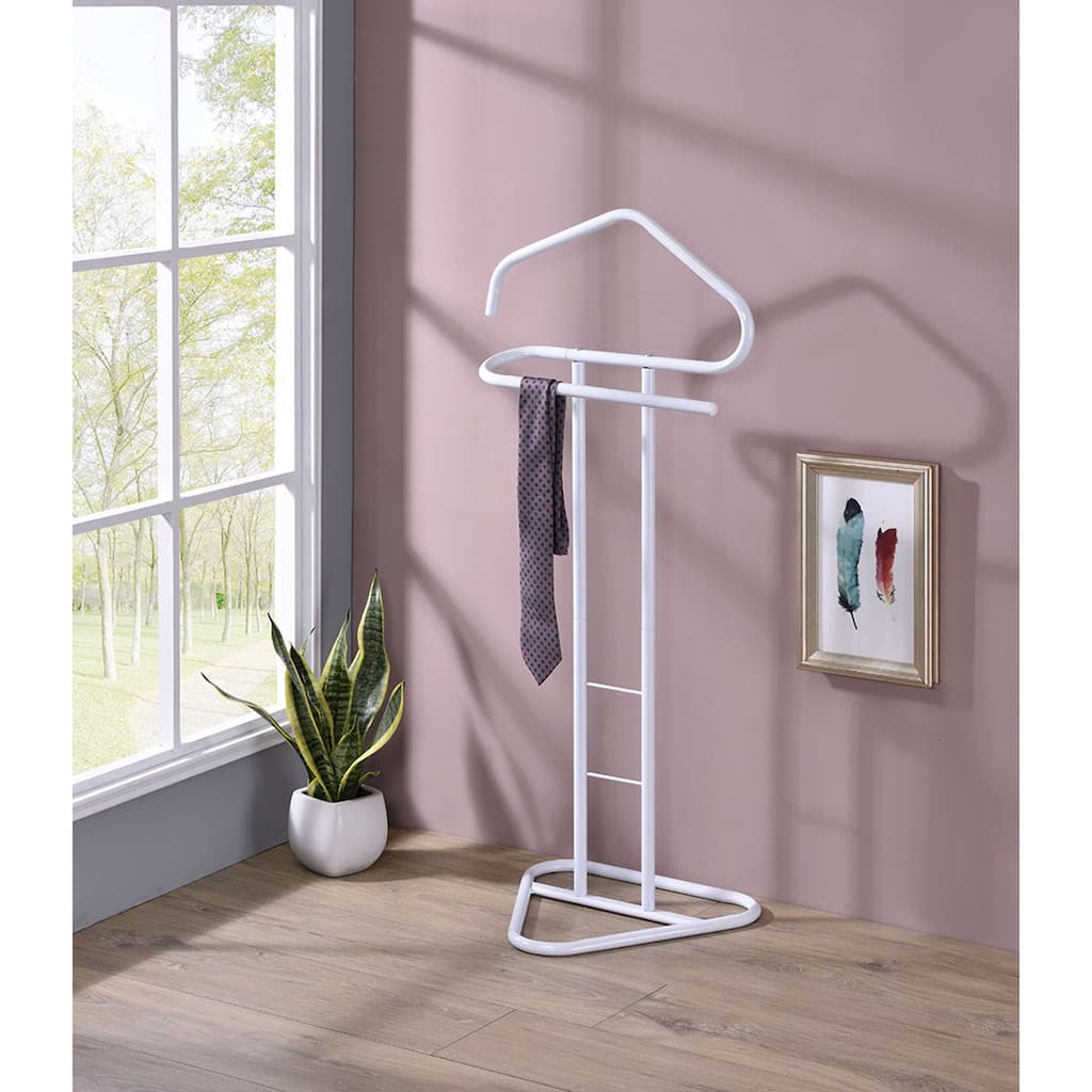 Metal Clothing Wardrobe Suit Valet Rack Stand, White