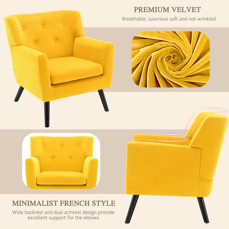 Velvet Upholstered Armchair Tufted Accent Chair, Set of 2 - 30.71"H x 28.35" W x 27.56"D