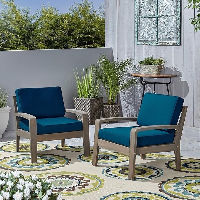Roomfitters Grenada Solid Acacia Wood Outdoor Club Chair with Cushions