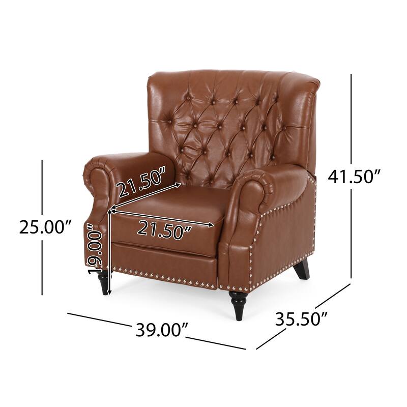 Classic Curled Arm Single Sofa Chair, Tufted Wide Back Recliner with Retractable Footrest Accent Chair with Rivet Trim&Wood Legs