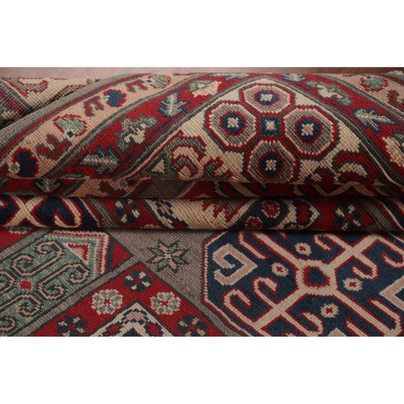 Kazak Oriental Area Rug Hand-Knotted Geometric Wool Carpet - 8'10" x 11'9"