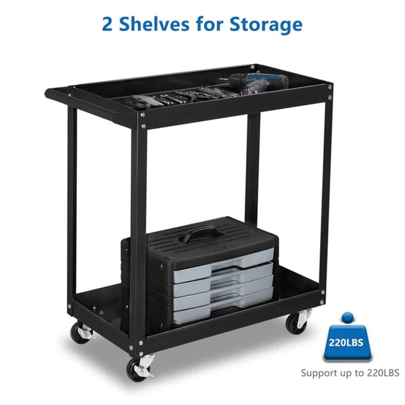2/3 Tier Rolling Tool Cart 220 LBS Capacity Industrial Service Cart w/Wheels - 28.5"D x 14.2"W x 29.1"H