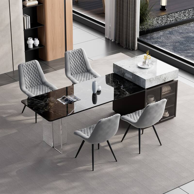 Modern Dining Chairs Set of 2, Top PU Leather Upholstered Dining Room Chairs with Metal Legs, Ergonomic Kitchen Chairs