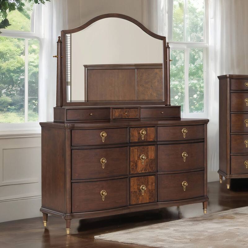 Furniture of America Prylen Modern Dark Cherry 2-Piece Solid Wood Dresser and Mirror Set - Dark Cherry