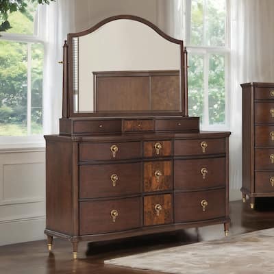 Furniture of America Prylen Modern Dark Cherry 2-Piece Solid Wood Dresser and Mirror Set