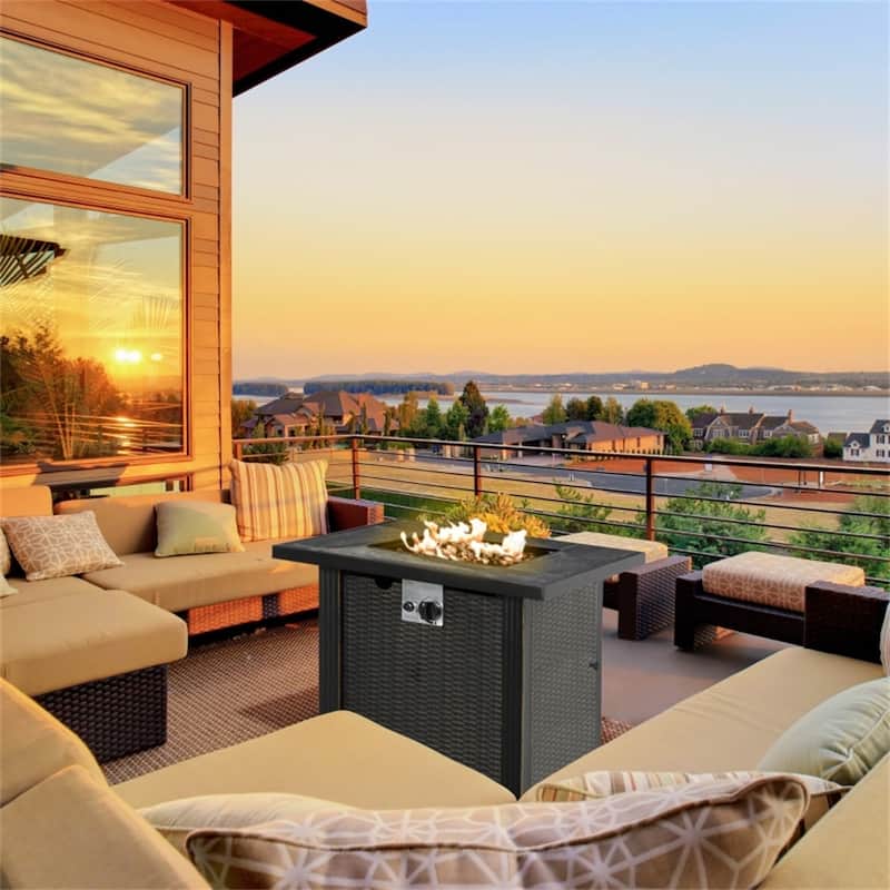 30 Inch Propane Fire Pit Table with 50000 BTU CE Certified Burner Slate Top Lid Lava Rocks and Hidden Tank