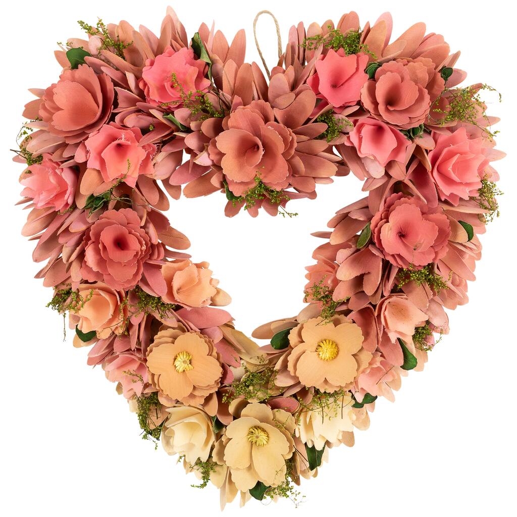 Mixed Floral Artificial Valentine'S Day Heart Wreath 15" Pink Yellow