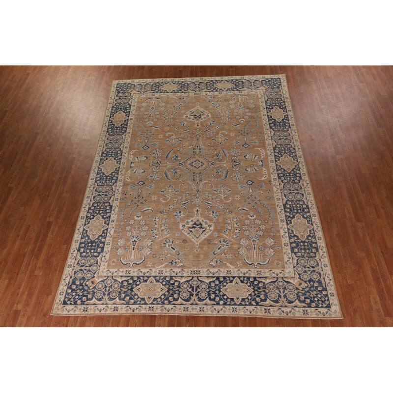 Vegetable Dye Floral Oushak Turkish Area Rug Hand-Knotted Wool Carpet - 9'3" x 12'5"