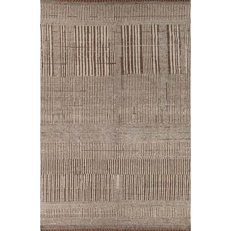 Beige & Brown Moroccan Oriental Area Rug Hand-Knotted Wool Carpet - 8'10" x 12'7"