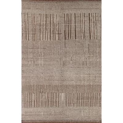 Beige & Brown Moroccan Oriental Area Rug Hand-Knotted Wool Carpet - 8'10" x 12'7"