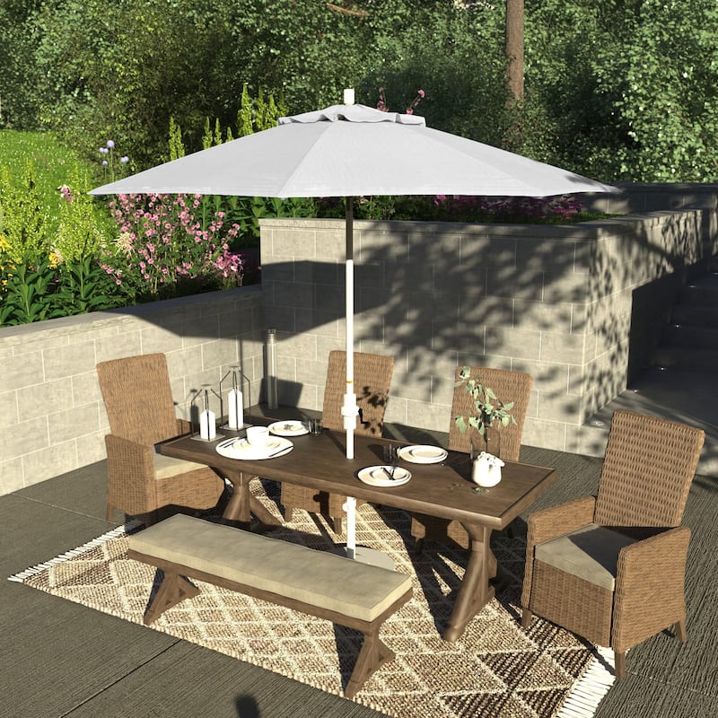 California Umbrella 9' Rd Patio Umbrella White Aluminum Frame Fiberglass Ribs Crank Lift Collar Tilt, Olefin Royal Blue Fabric - White