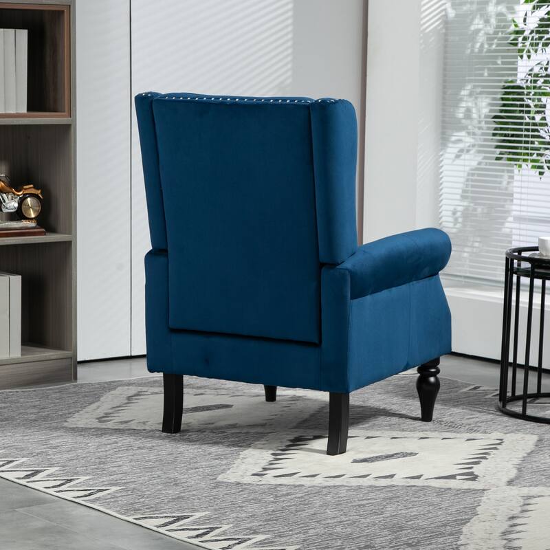 Tufted High Back Chair Living Room Wood Frame Armchair