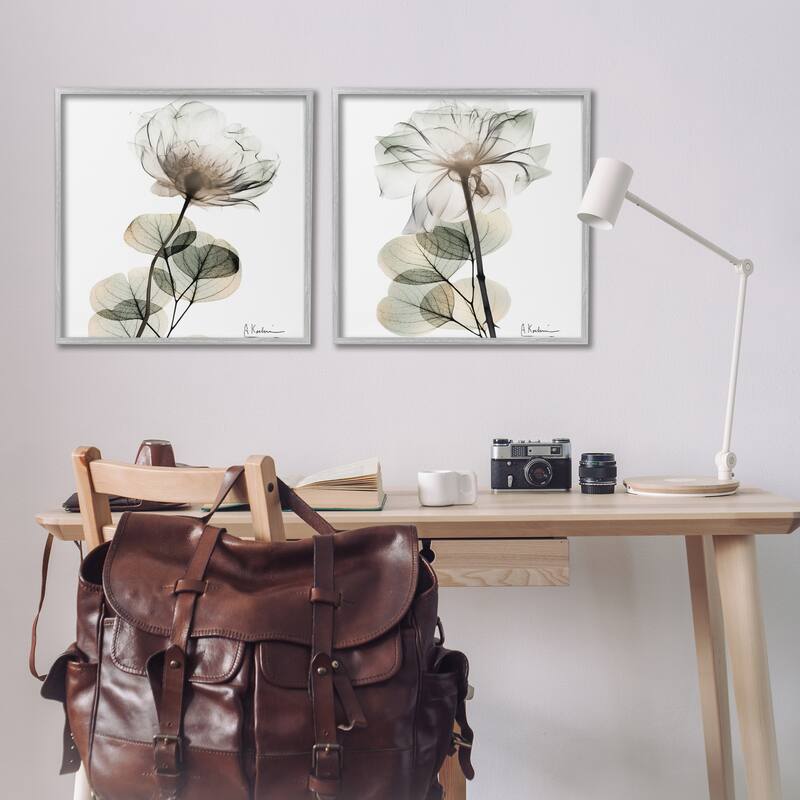 Stupell Cream Transparent Floral Framed Giclee Art Design By Albert Koetsier (Set of 2)